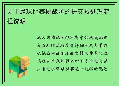 关于足球比赛挑战函的提交及处理流程说明