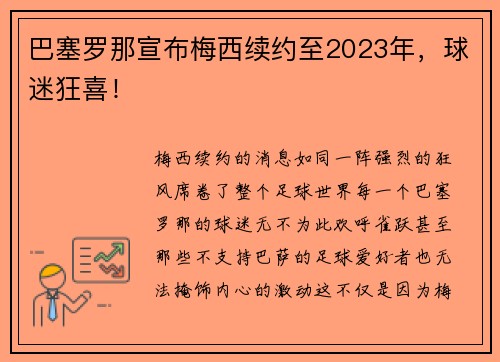 巴塞罗那宣布梅西续约至2023年，球迷狂喜！